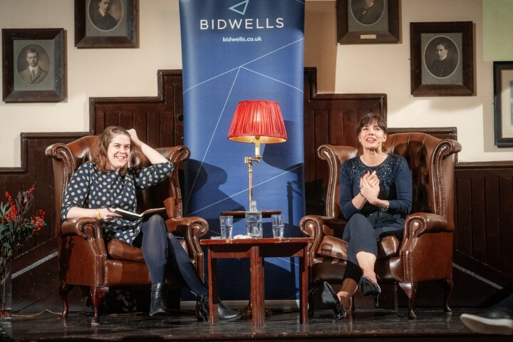 Helen Lewis & Darcey Bussell smiling Cambridge Union Chamber