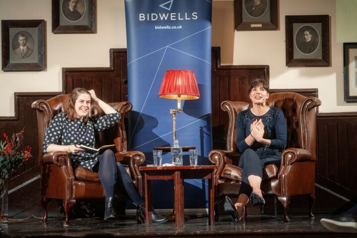 Helen Lewis & Darcey Bussell smiling Cambridge Union Chamber