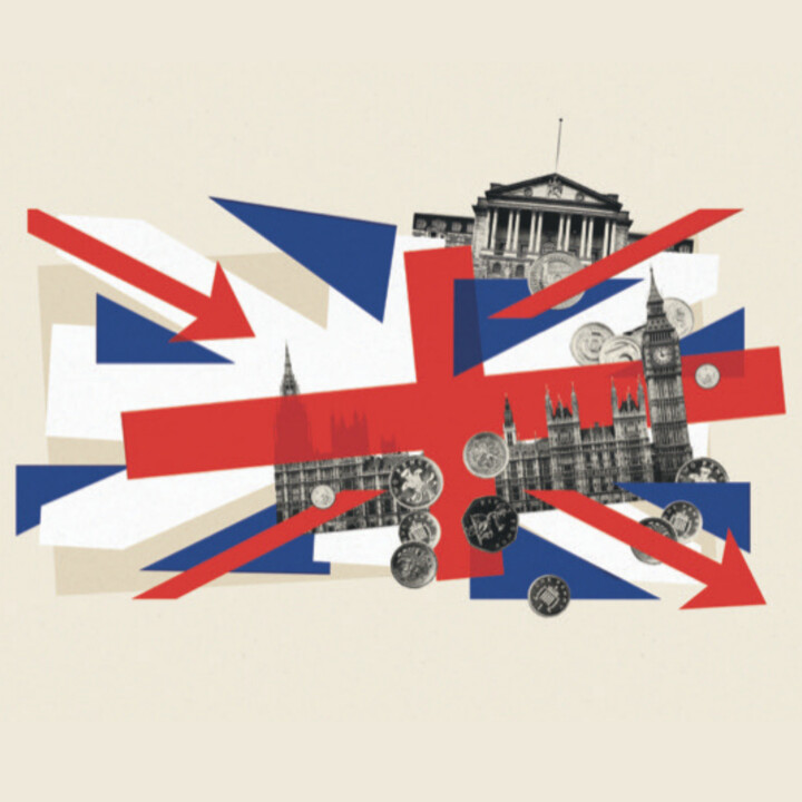 A broken image of a Union Jack flag with the Houses of Parliament in shards behind it